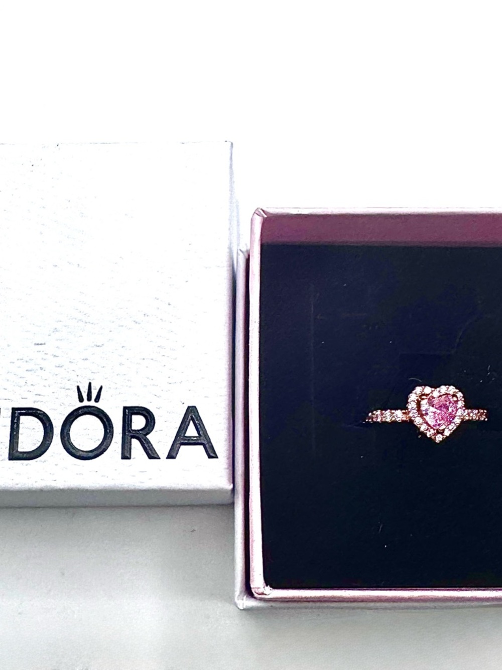 PANDORA new authentic rose gold pink elevated heart ring size 7